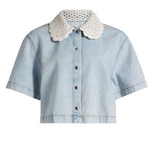 Frame Denim  Top with snap close and crochet Collar